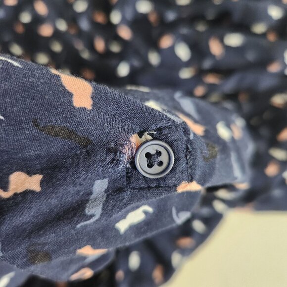 Loft Blouse Cat Print Long Sleeve XL Navy Blue - Picture 10 of 11